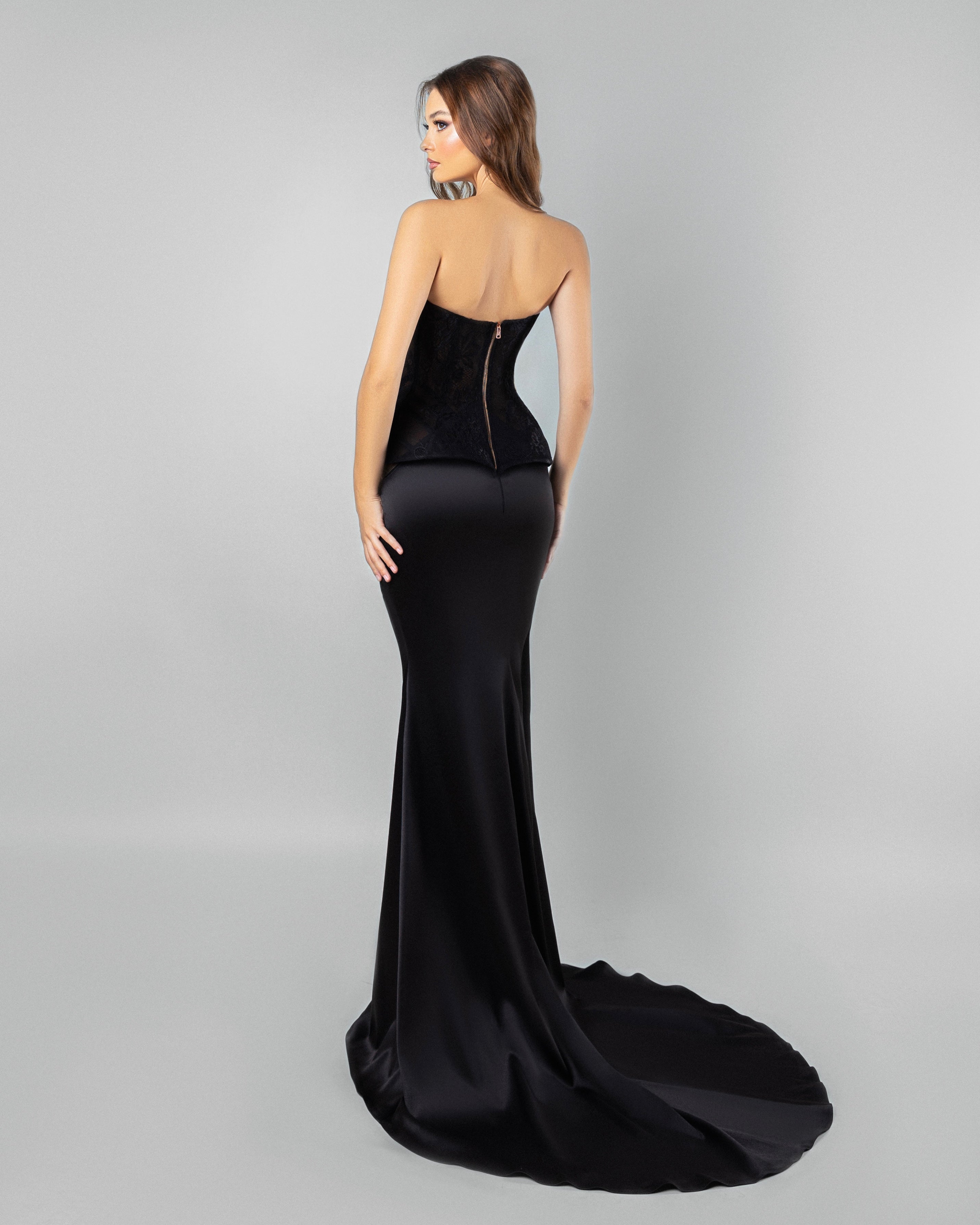 Black Lace Satin Mermaid Dress
