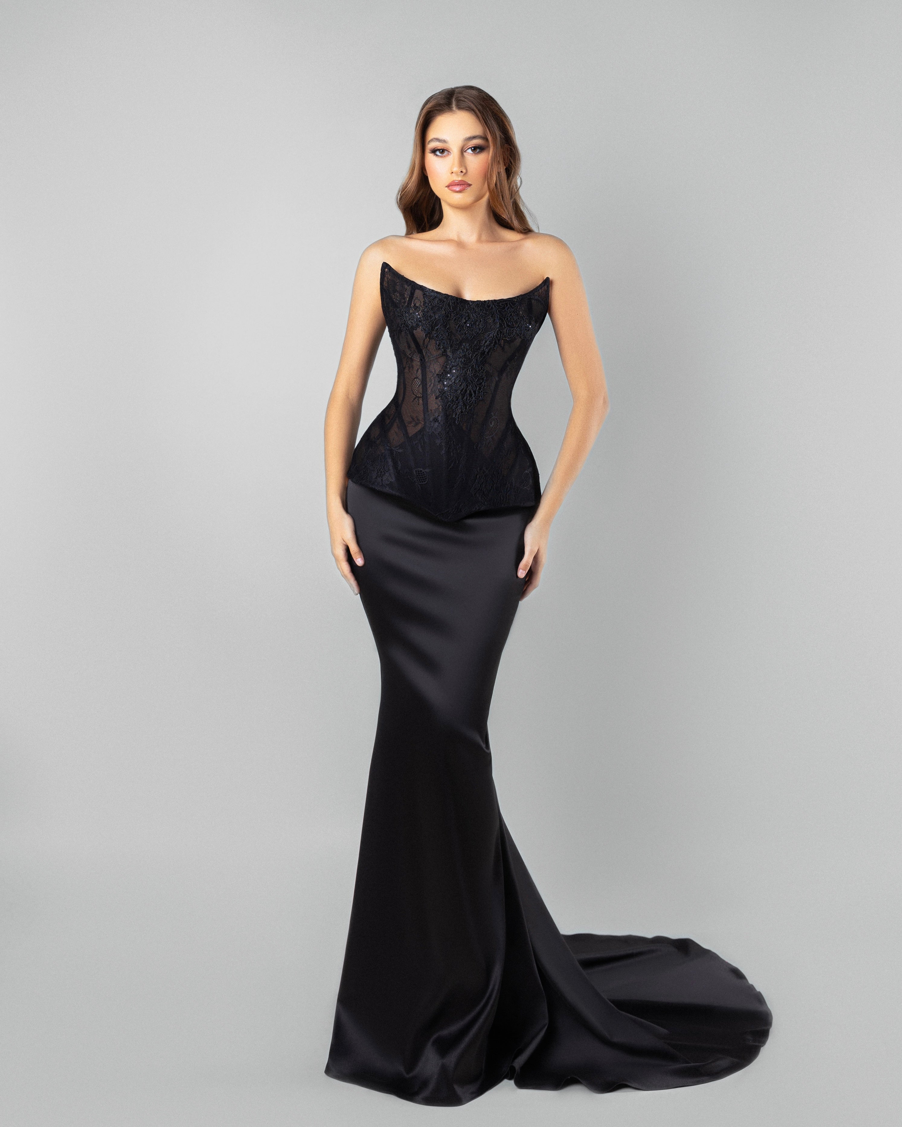 Black Lace Satin Mermaid Dress L Black Lace Satin Mermaid Dress L