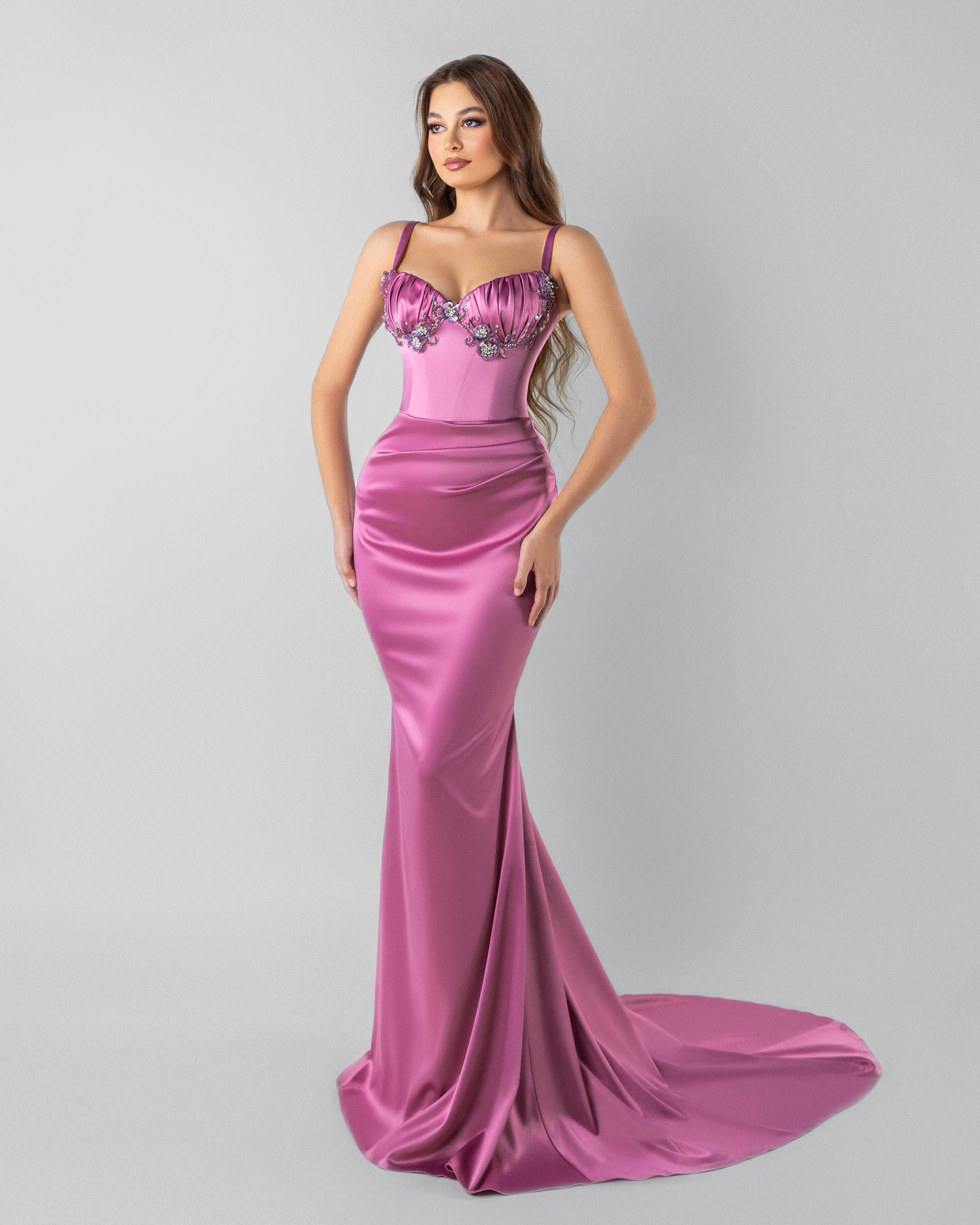 Pink Long Dress with flowers