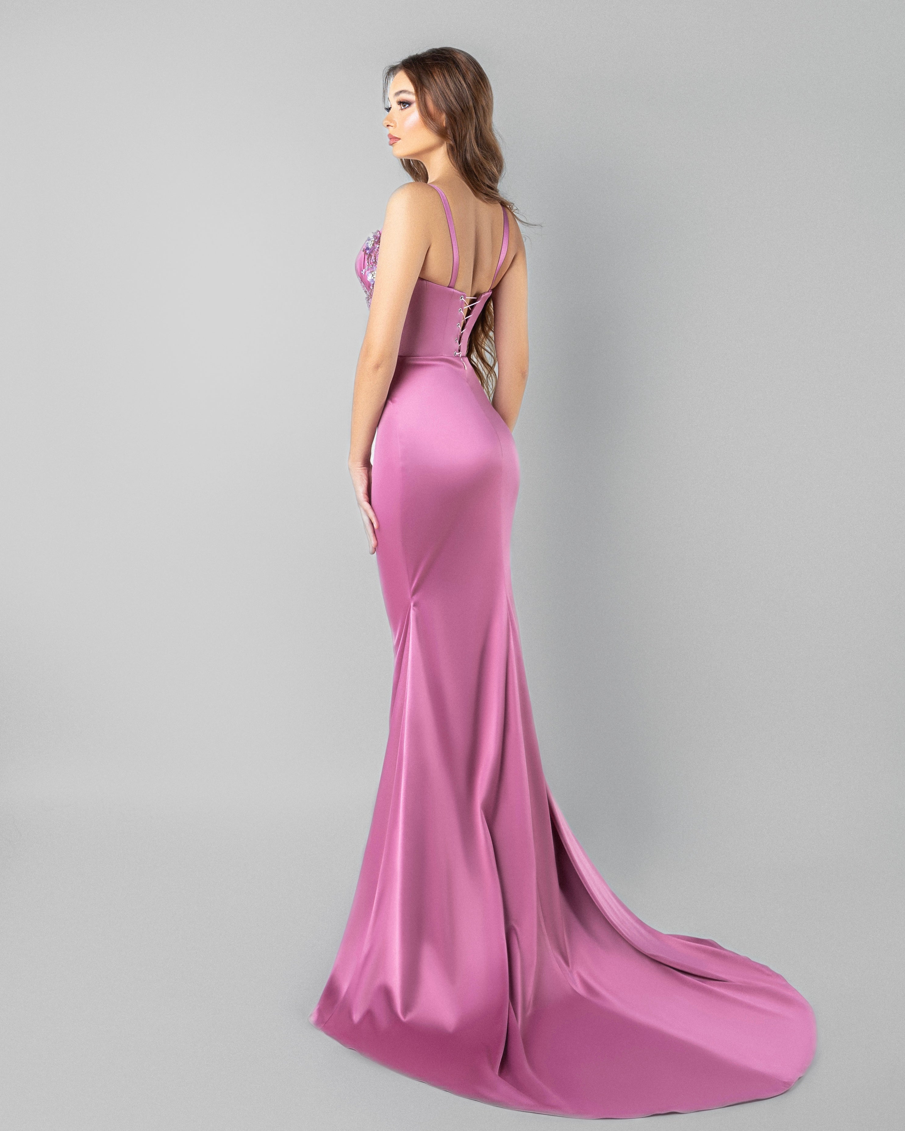 Pink Long Dress with flowers