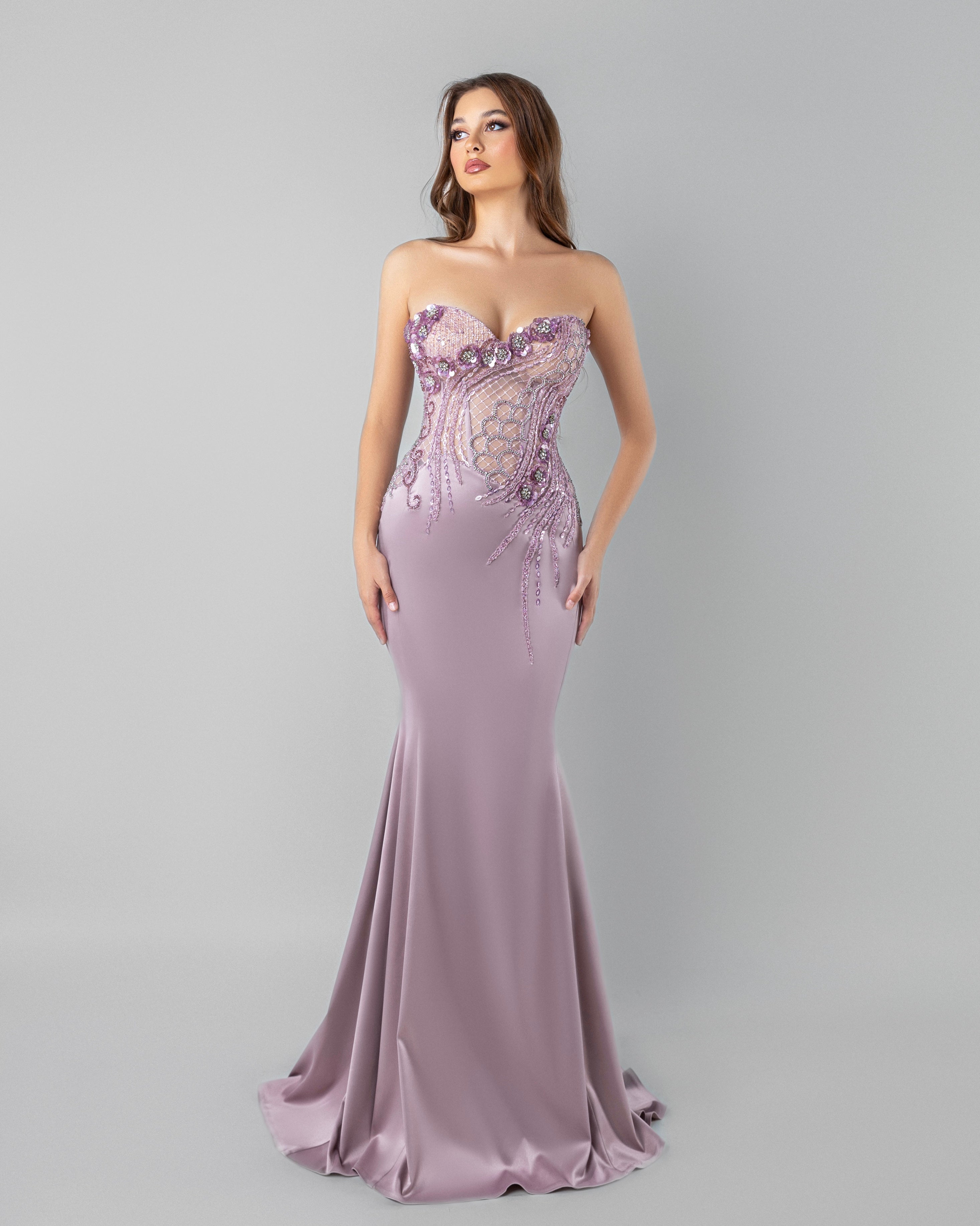 3D Floral Pink Satin Dress