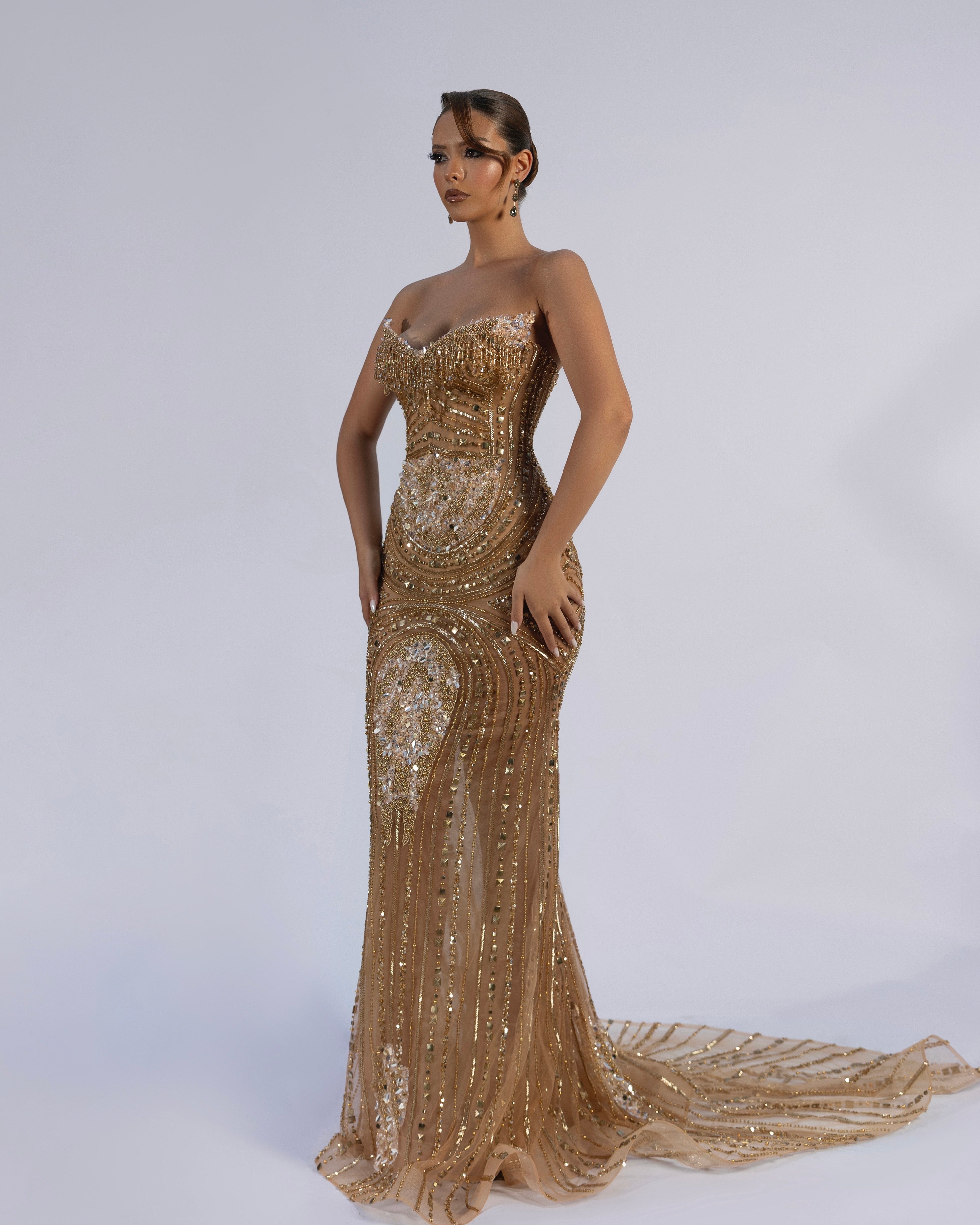 Gold Bead embroidered mermaid dress